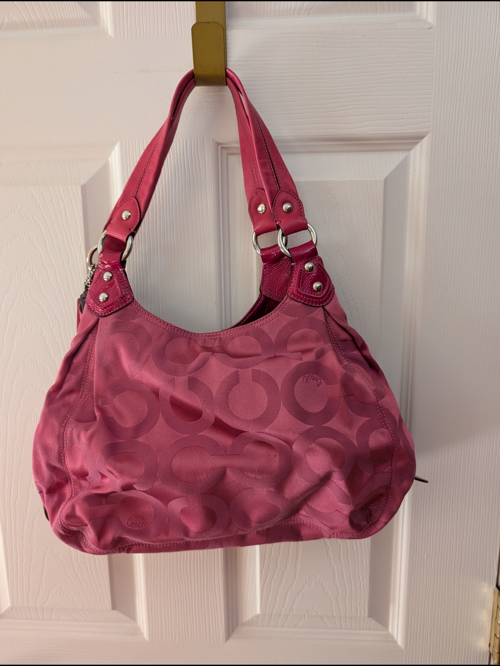 Coach Madison Op Art Maggie hobo bag hot pink jacquard fabric Y2K Rare Purse - Picture 2 of 10